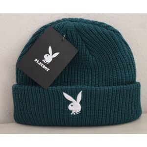 Playboy Unisex OSFM Jade Green Classic Rabbit Head Cuffed Knit Beanie Hat
